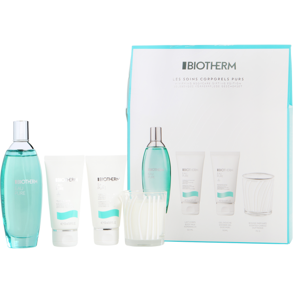 Biotherm Eau Pure by Biotherm, Eau De Toilette Spray 3.4 oz & Body Milk 1.7 oz & Shower Gel 1.7 oz + Candle