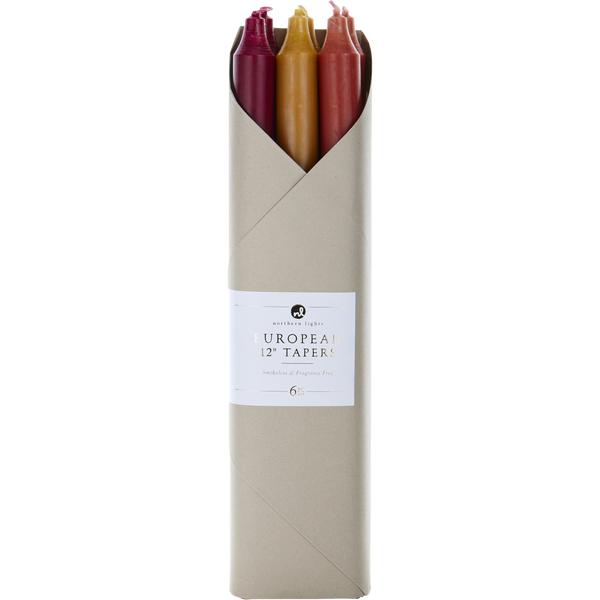 Autumn Harvest Tapers Combo Pack by Northern Lights, 12" Eurpoean Tapers (6 Pack- 2 Bordeaux, 2 Terra Cotta, 2 Caramel)