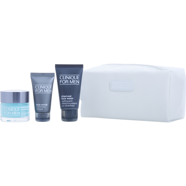 Clinique by Clinique, Great Skin For Him Set: Maximum Hydrator 72-H Auto-Replenishing Hydrator 1.7oz + Charcoal Face Wash 1.7oz + Face Scrub 1oz --3pcs+Bag