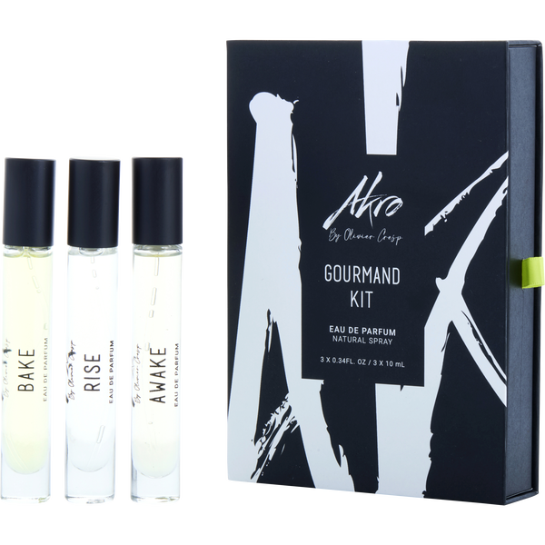 Akro Variety by Akro, 3 Piece Gourmand Travel Kit With Awake & Bake & Rise And All Are Eau De Parfum Spray 0.34 oz Minis