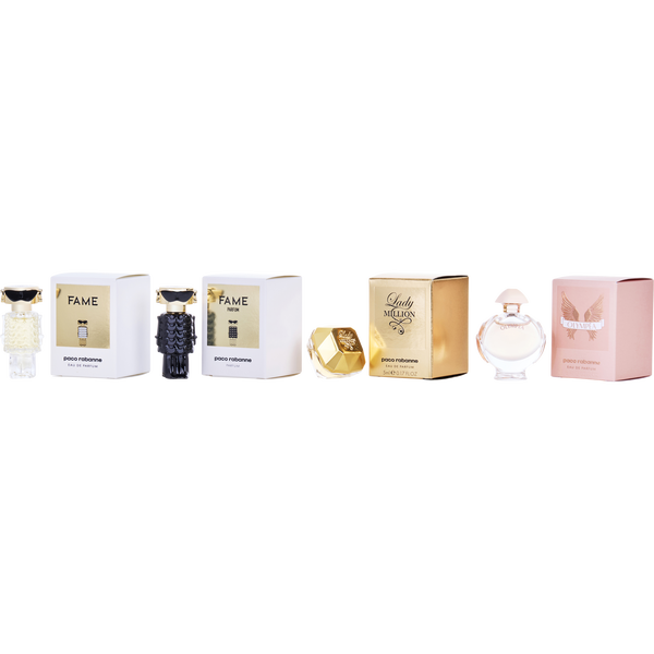 Paco Rabanne Variety by Paco Rabanne, 4 Piece Womens Mini Variety With Lady Million & Olympea & Fame & Fame Parfum And All Are Eau De Parfum Minis