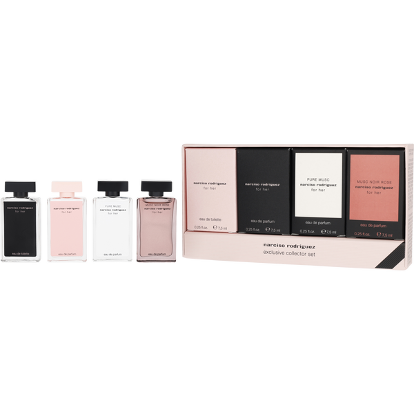 Narciso Rodriguez Variety by Narciso Rodriguez, 4 Piece Womens Mini Variety With Narciso Rodriguez Eau De Parfum & Narciso Rodriguez Eau De Toilette & Narciso Rodriguez Musc Noir & Narciso Rodriguez Pure Musc And All Are 0.25 oz Minis, image 1 of 2