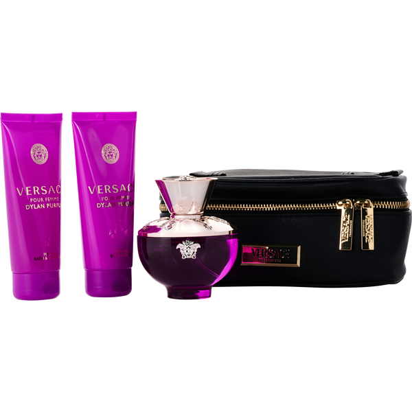 Versace Dylan Purple by Gianni Versace, Eau De Parfum Spray 3.4 oz & Body Lotion 3.4 oz & Bath & Shower Gel 3.4 oz & Beauty Case