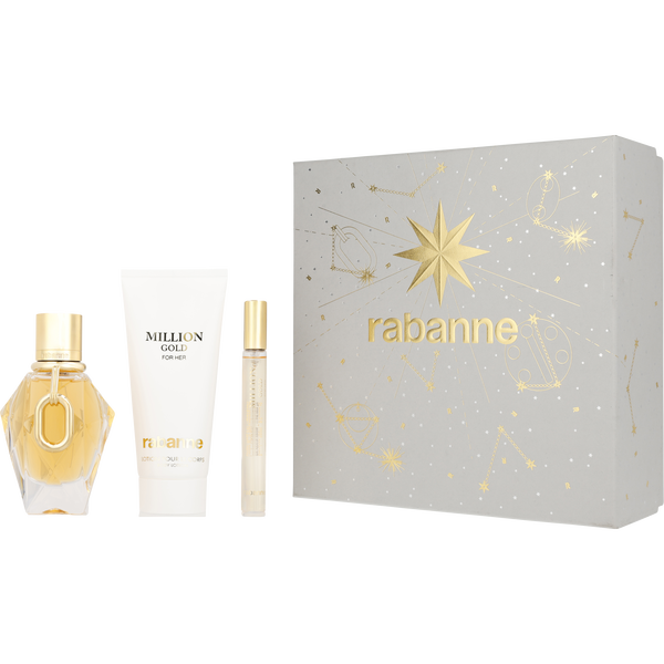 Paco Rabanne Million Gold by Paco Rabanne, Eau De Parfum Refillable Spray 1.7 oz & Body Lotion 3.4 oz & Eau De Parfum Spray 0.34 oz Mini, image 1 of 2