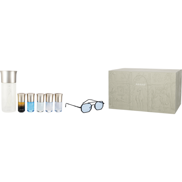 Assaf Variety by Assaf, Aura 35 Collection With Aura Pegasus Eau De Parfum Spray 5 oz And Arrogate Blue & Arrogate Bukhur & Arrogate Comete & Dangerous Arrogate & Uomo Arrogate 5x Eau De Parfum Spray 0.33 oz Minis & Sunglasses, image 1 of 2