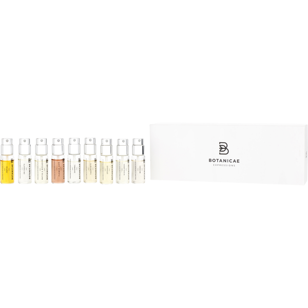 Botanicae Variety by Botanicae, 9 Piece Discovery Set With En Route & Epoque & Flower Cafe & Highlands & Matin A Mogador & Patio & Shomal & Tramonte & Meraki And All Are Eau De Parfum Spray 0.15 oz Minis, image 1 of 2