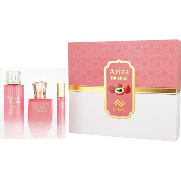 Luniche Aziza Blushed by Luniche, Eau De Parfum Spray 3.4 oz & Fragrance Mist 3.4 oz & Eau De Parfum Spray 0.34 oz Mini, image 1 of 2