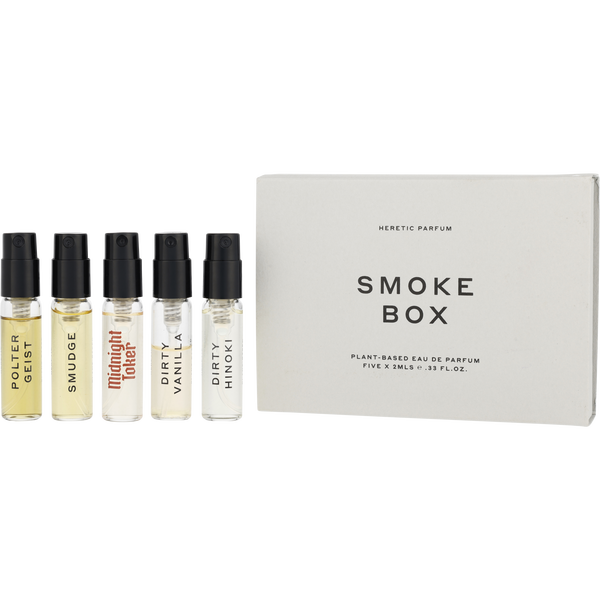 Heretic Variety by Heretic Parfum, The Smoke Box With Dirty Vanilla & Dirty Hinoki & Midnight Toker & Poltergeist & Smudge And All Are Eau De Parfum Spray Vials, image 1 of 2