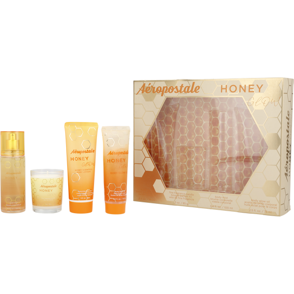 Aeropostale Honey Glow by Aeropostale, Set-Body Mist 3.4 oz & Body Lotion 3 oz & Body Glow Oil 2.5 oz & Candle 3 oz, image 1 of 2