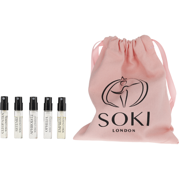 Soki London Variety by Soki London, Sample Set With Aphrodite & Artemis & Cleopatra & Ophelia & Empress And All Are Eau De Parfum Spray Vials & Bag, image 1 of 2